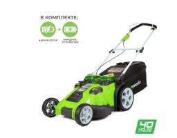 GREENWORKS G40LM49DBK4, 49см, несамоходная, 4Ач, с ЗУ (2500207VB)