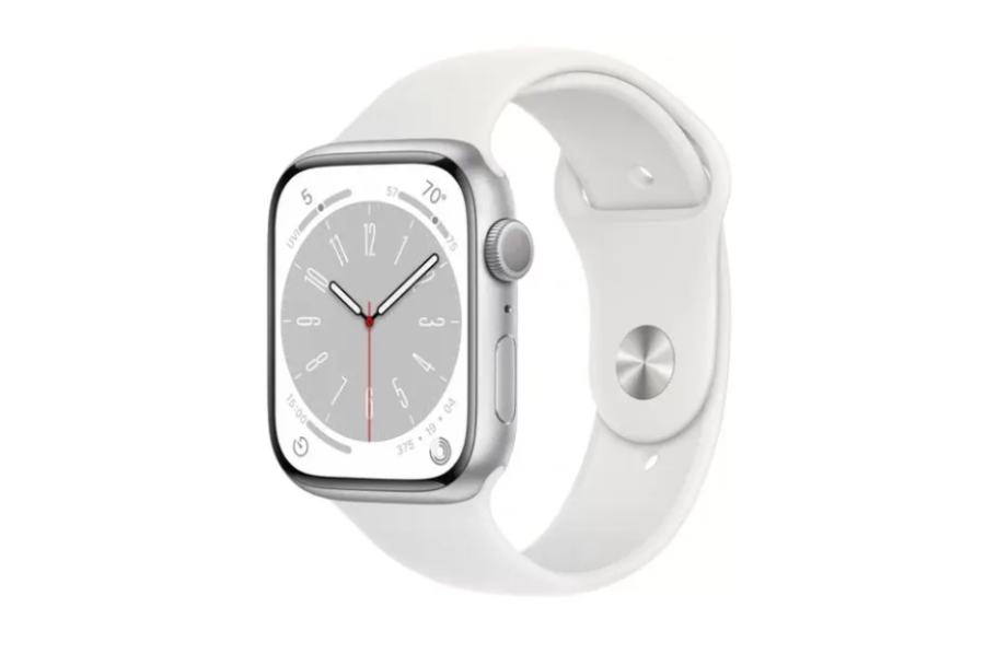 Apple Watch Series 8 45mm Silver Aluminum Case (MP6Q3LL/A) White Sport Band M/L