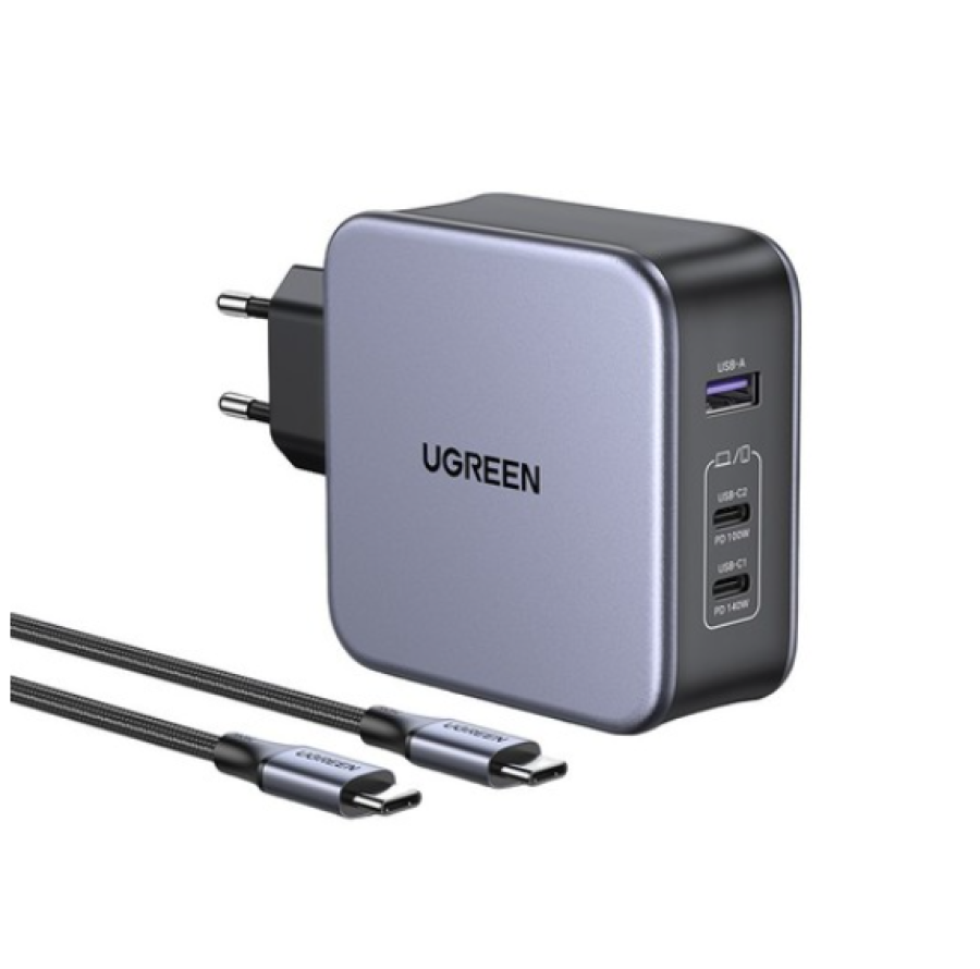UGREEN CD289 USB-A+2*USB-C 140W GaN Tech Fast с кабелем USB-C - USB-C. Длина кабеля: 2м (90549) Black