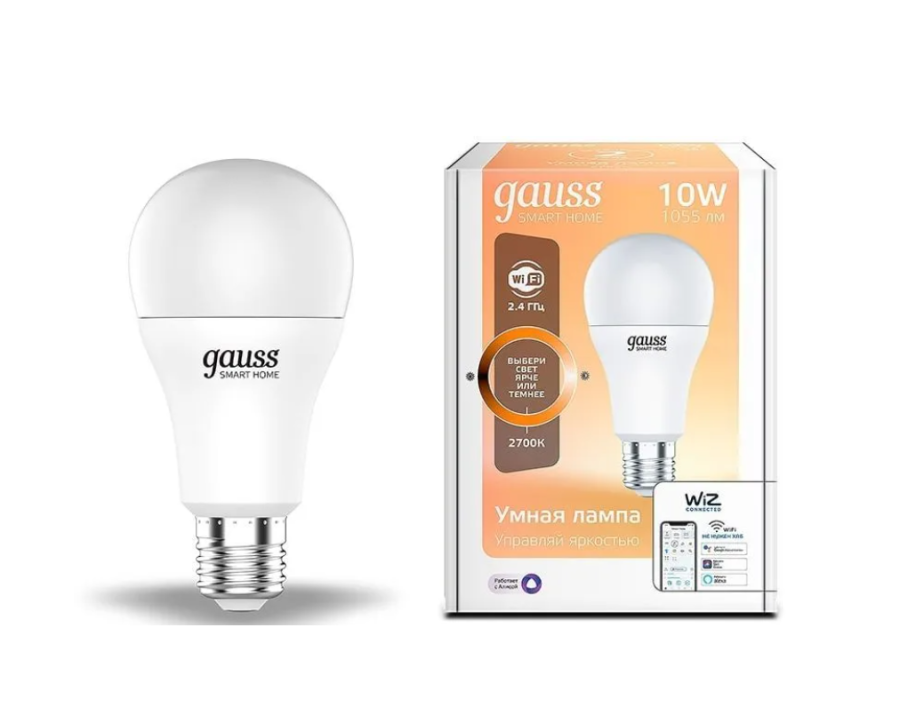 GAUSS Smart Home E27 белая 10Вт 1055lm Wi-Fi (1шт) (1070112)
