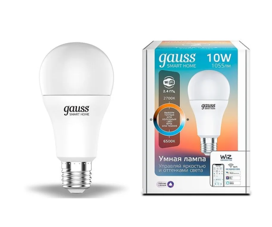 GAUSS Smart Home E27 белая 10Вт 1055lm Wi-Fi (1шт) (1080112)