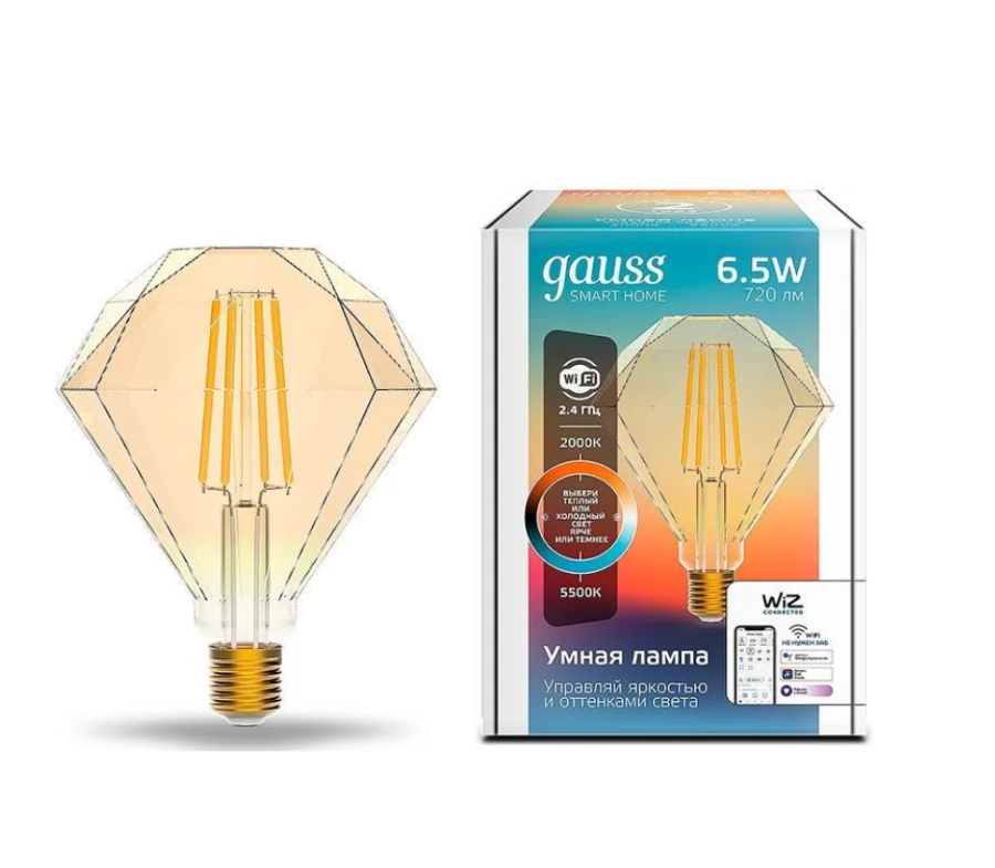 GAUSS Smart Home E27 белая 6.5Вт 720lm Wi-Fi (1шт) (1370112)