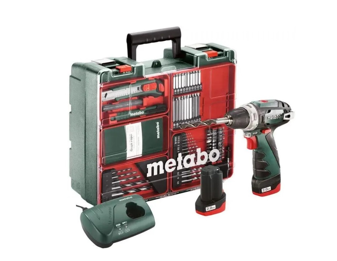 METABO Powermaxx BS Basic Set с набором оснастки, 2Ач, с двумя аккумуляторами (600080880)
