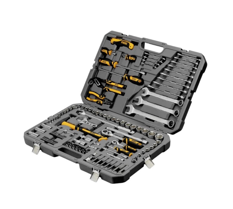 Denzel 1/2", 1/4", CrV, S2, пластиковый кейс, 122 предмета (15804 *)