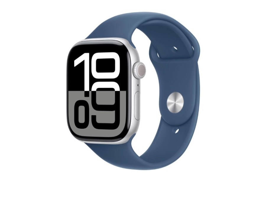 Apple Watch Series 10 46mm (MWWL3LW/A) Silver Aluminum Case with Denim Sport Band S/M