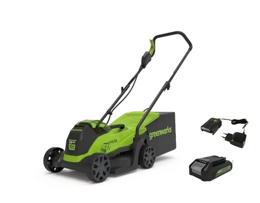 GREENWORKS GD24LM33K4, 33см, несамоходная, 4Ач, с ЗУ (2516107UB)