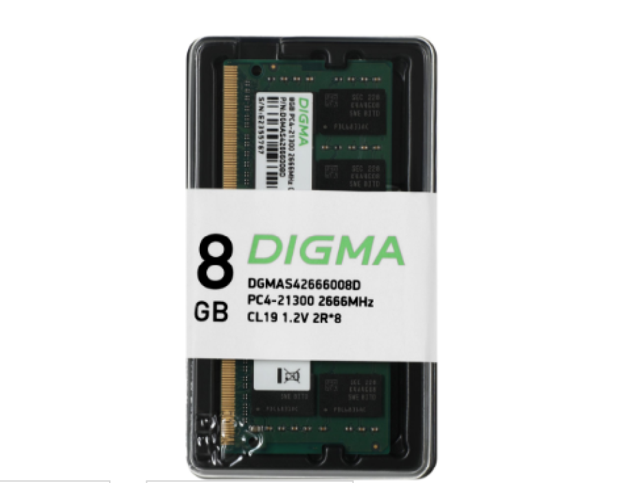 Digma DDR4 8Gb 2666MHz RTL PC4-21300 CL19 SO-DIMM 260-pin (DGMAS42666008D)