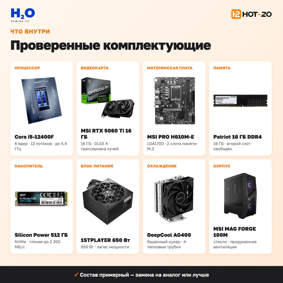 H2O Neon Intel Core i5-12400F/NVIDIA GeForce RTX 5060 Ti 16GB/16GB DDR4/SSD 512GB/Windows 11 Pro (HT214983)