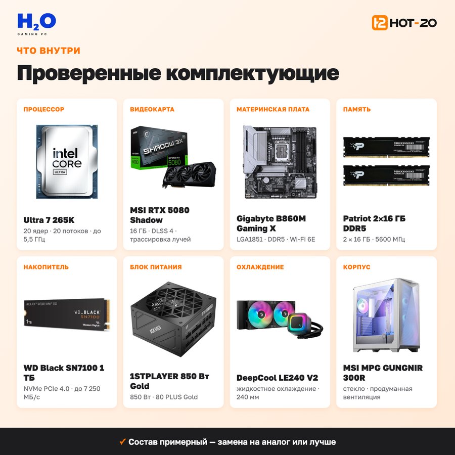 H2O Osmium Intel Core Ultra 7 265K/NVIDIA GeForce RTX 5080 16GB/32GB DDR5/SSD 1000GB/Windows 11 Pro (HT215112)