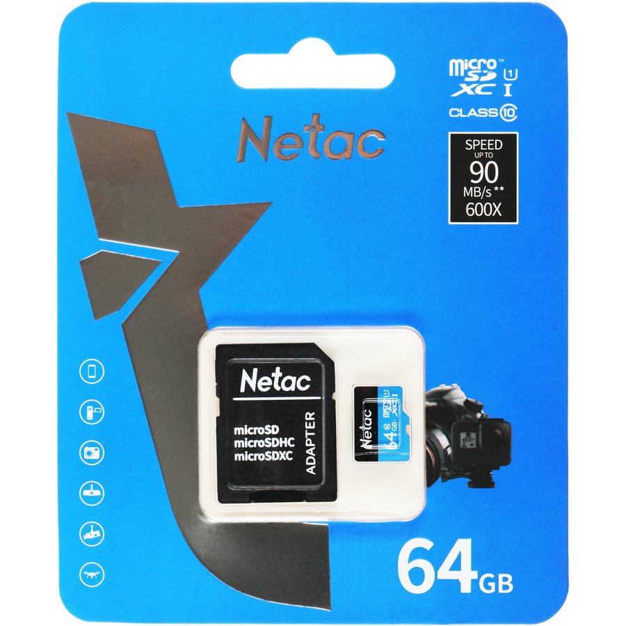 Netac P500 64Gb MicroSD + SD адаптер (NT02P500STN-064G-R)