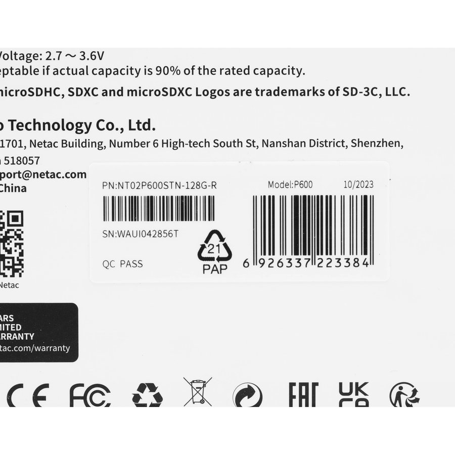 Netac P600 SDHC 128GB U1/C10 up to 80MB/s (NT02P600STN-128G-R)