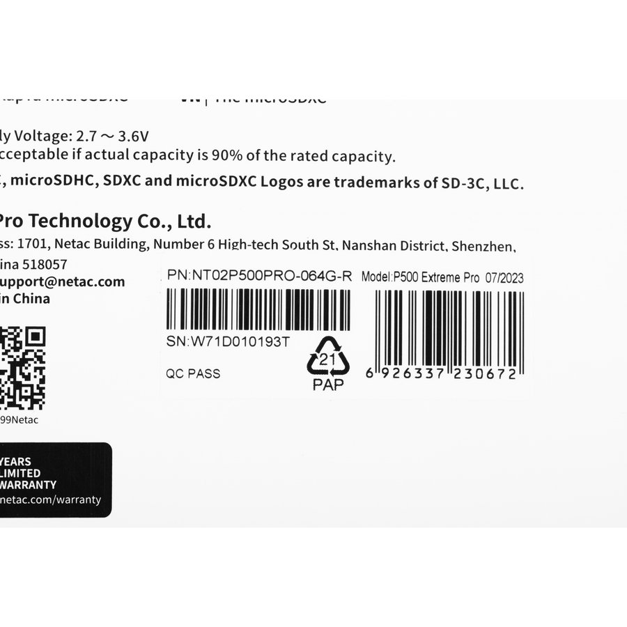 Netac P500 Extreme Pro 64Gb MicroSD + SD адаптер (NT02P500PRO-064G-R)