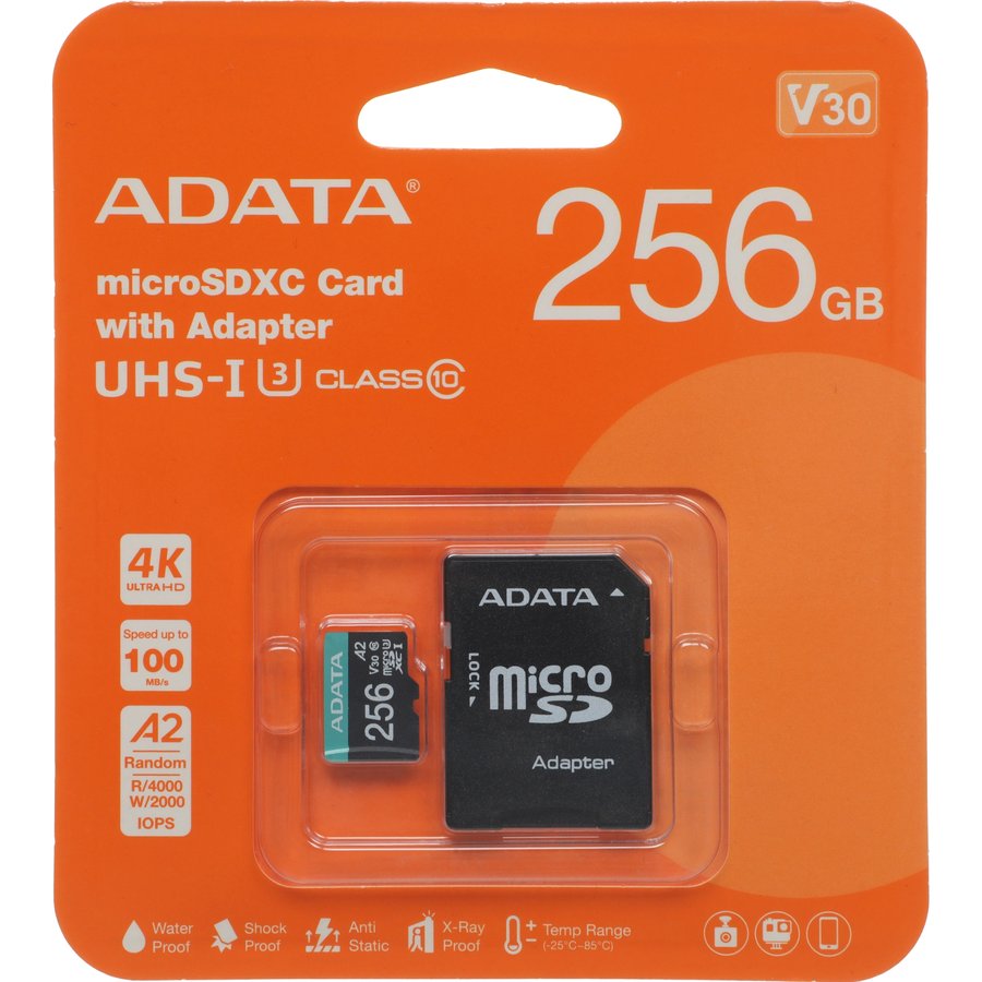 ADATA 256Gb MicroSD + SD адаптер (AUSDX256GUI3V30SA2-RA1)