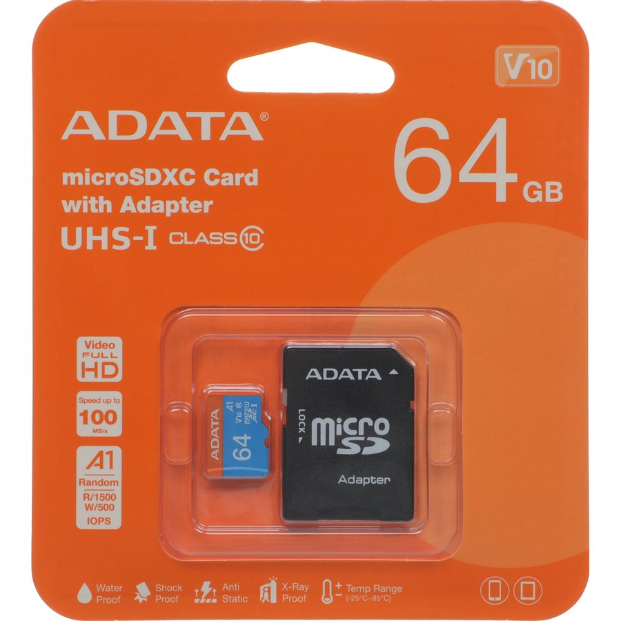 ADATA Premier 64Gb MicroSD + SD адаптер (AUSDX64GUICL10A1-RA1)