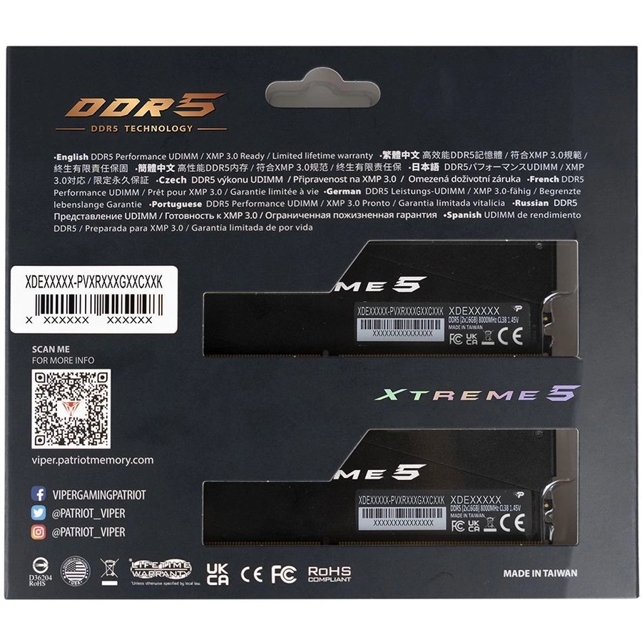 Patriot Viper Xtreme 5 RGB 32Gb DDR5 8000MHz (2x16Gb KIT) (PVXR532G80C38K)