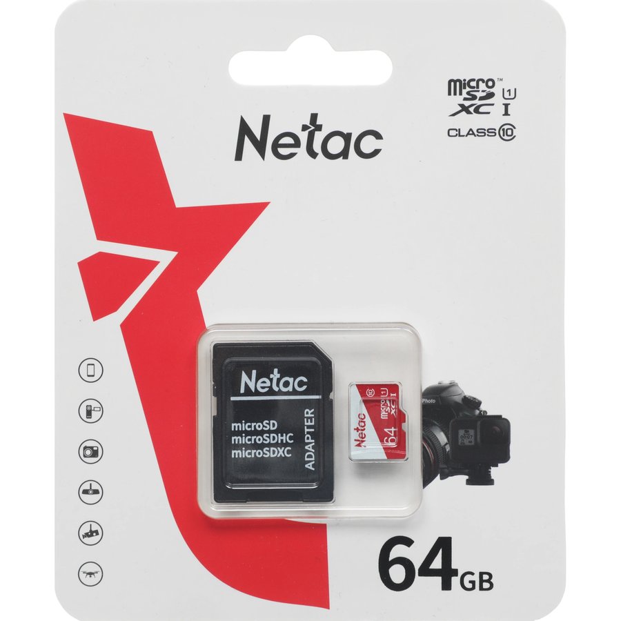 Netac P500 ECO 64Gb MicroSD + SD адаптер (NT02P500ECO-064G-R)