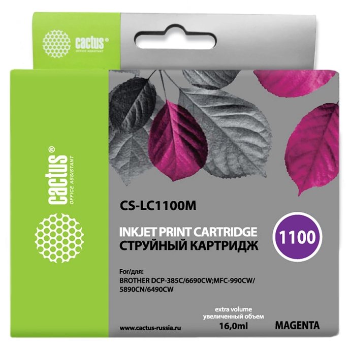 Cactus CS-LC1100M пурпурный (16 мл) для Brother DCP-385c/6690cw/MFC-990/5890/5895/6490