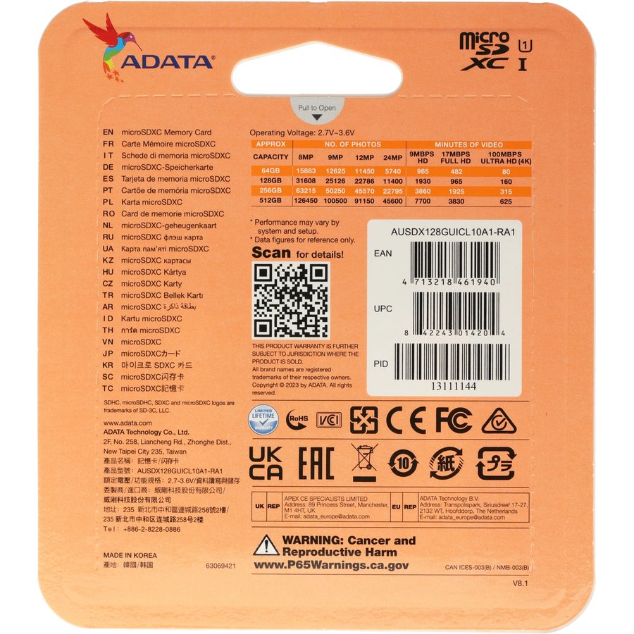 ADATA Premier microSDXC UHS-I U1 V10 A1 Class10 128GB + SD adapter (AUSDX128GUICL10A1-RA1)