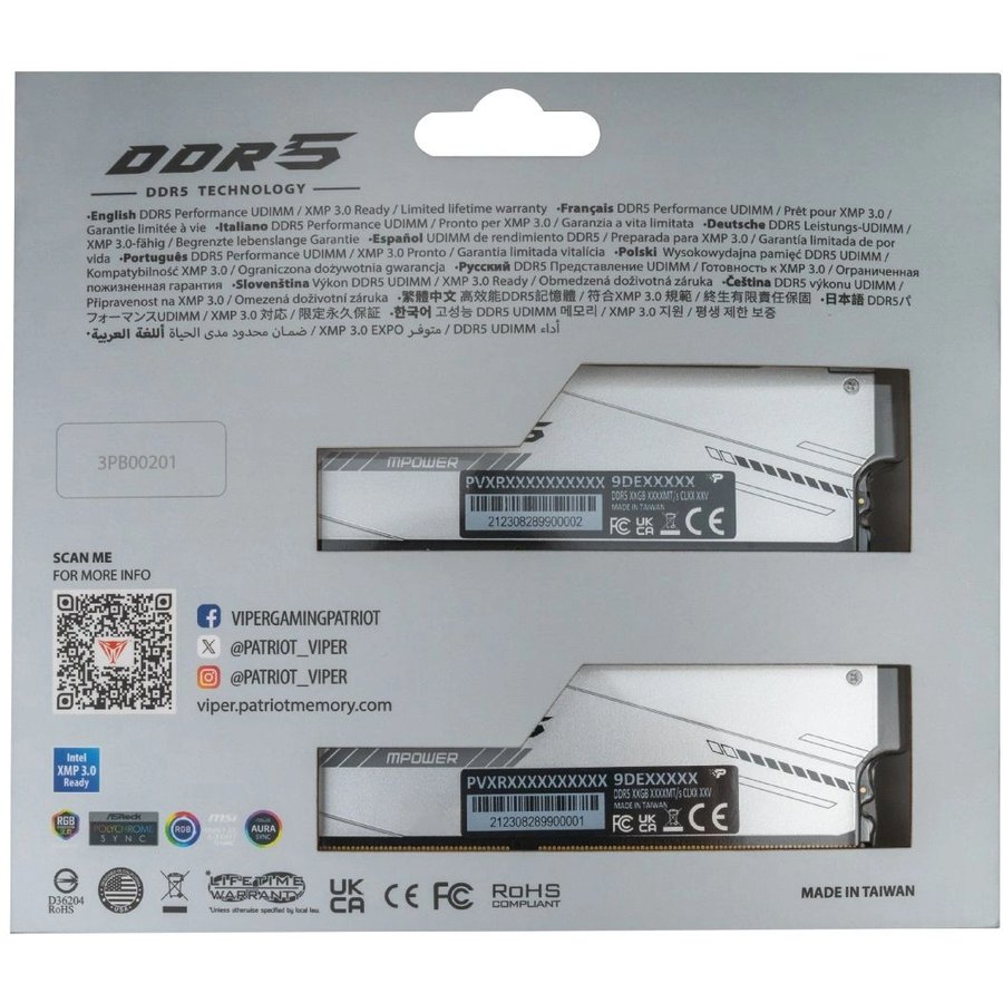 Patriot Viper Xtreme 5 RGB Mpower 32Gb DDR5 6000MHz (2x16Gb KIT) (PVXR532G60C30KM)