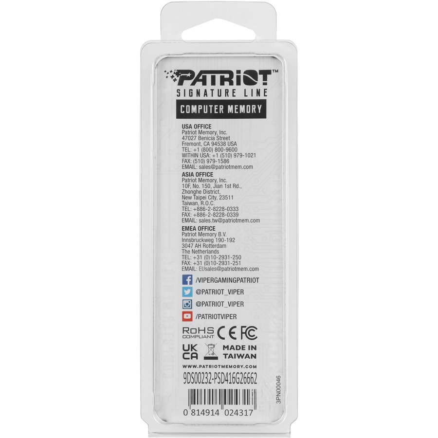 Patriot Memory SL 16GB 1шт. (PSD416G26662)