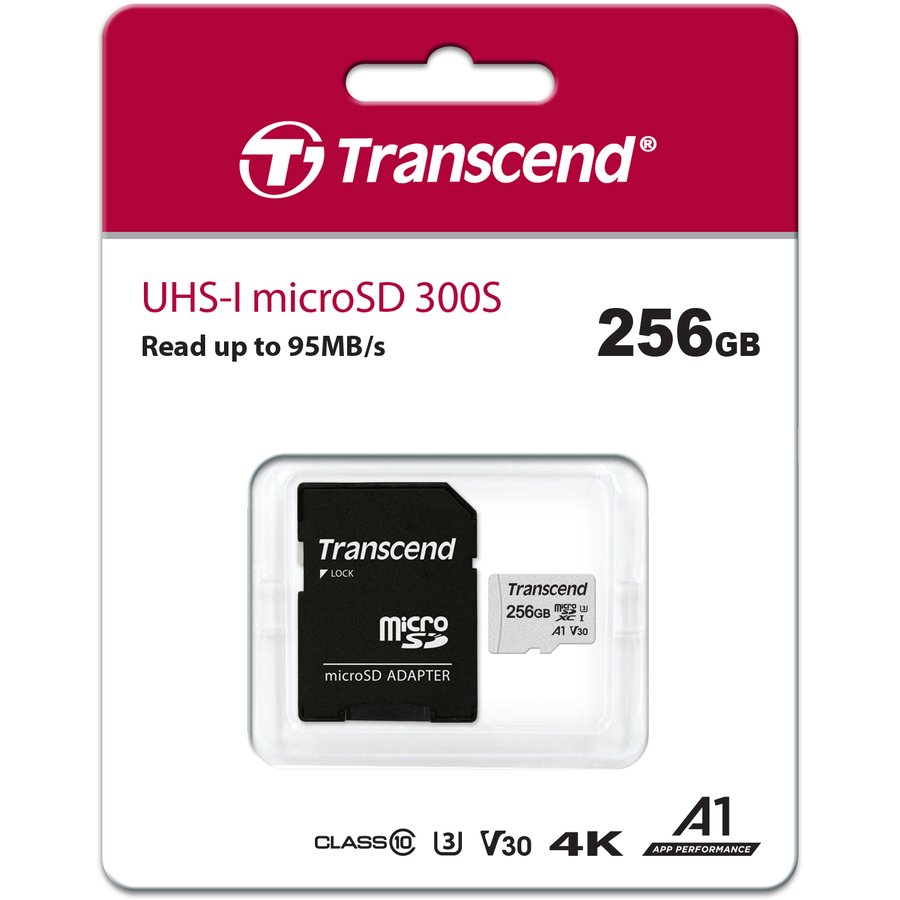 Transcend 256Gb, + адаптер (TS256GUSD300S-A)