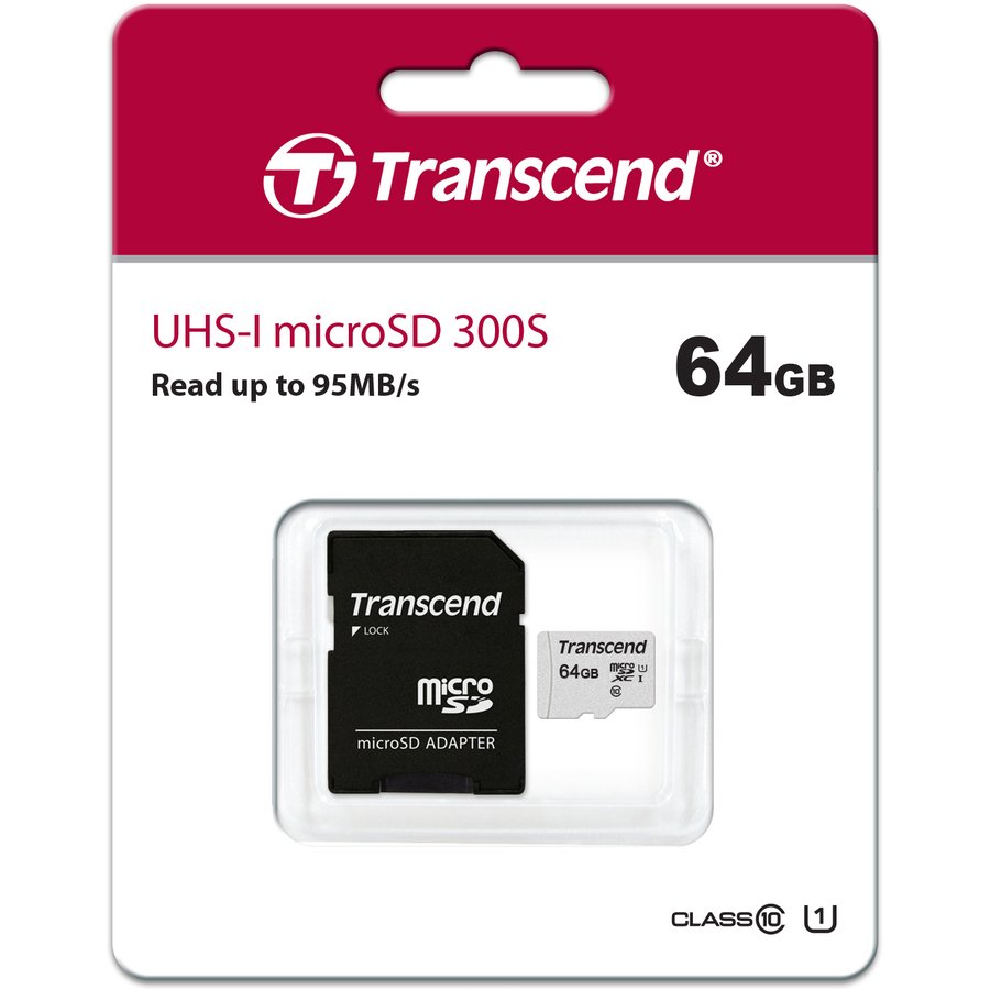 Transcend microSDXC 300S Class 10 UHS-I U1 64GB + SD adapter (TS64GUSD300S-A)