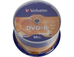 Verbatim DVD+R/диск DVD-R 4.7Gb 16x AZO 50 шт. cake box (43548)